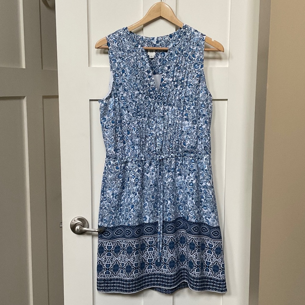 Gap blue floral print sleeveless lined dress size Small